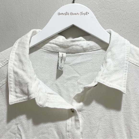 GENTLE FAWN Women’s Ivory BYRON Top In Linen One Pocket Boxy Button Sleeve Sz L - Picture 4 of 9